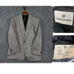 Pierre Balmain Blazer Mens R 42 Made in Rumanian Gray Herringbone 100% Silk